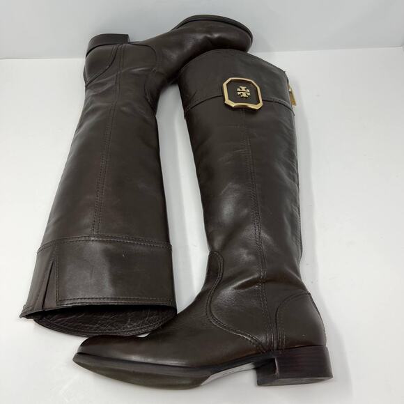 Tory Burch Boots Women's 8M Brown Leather Tall Equestrian Riding Boots Back Zip - Picture 5 of 16